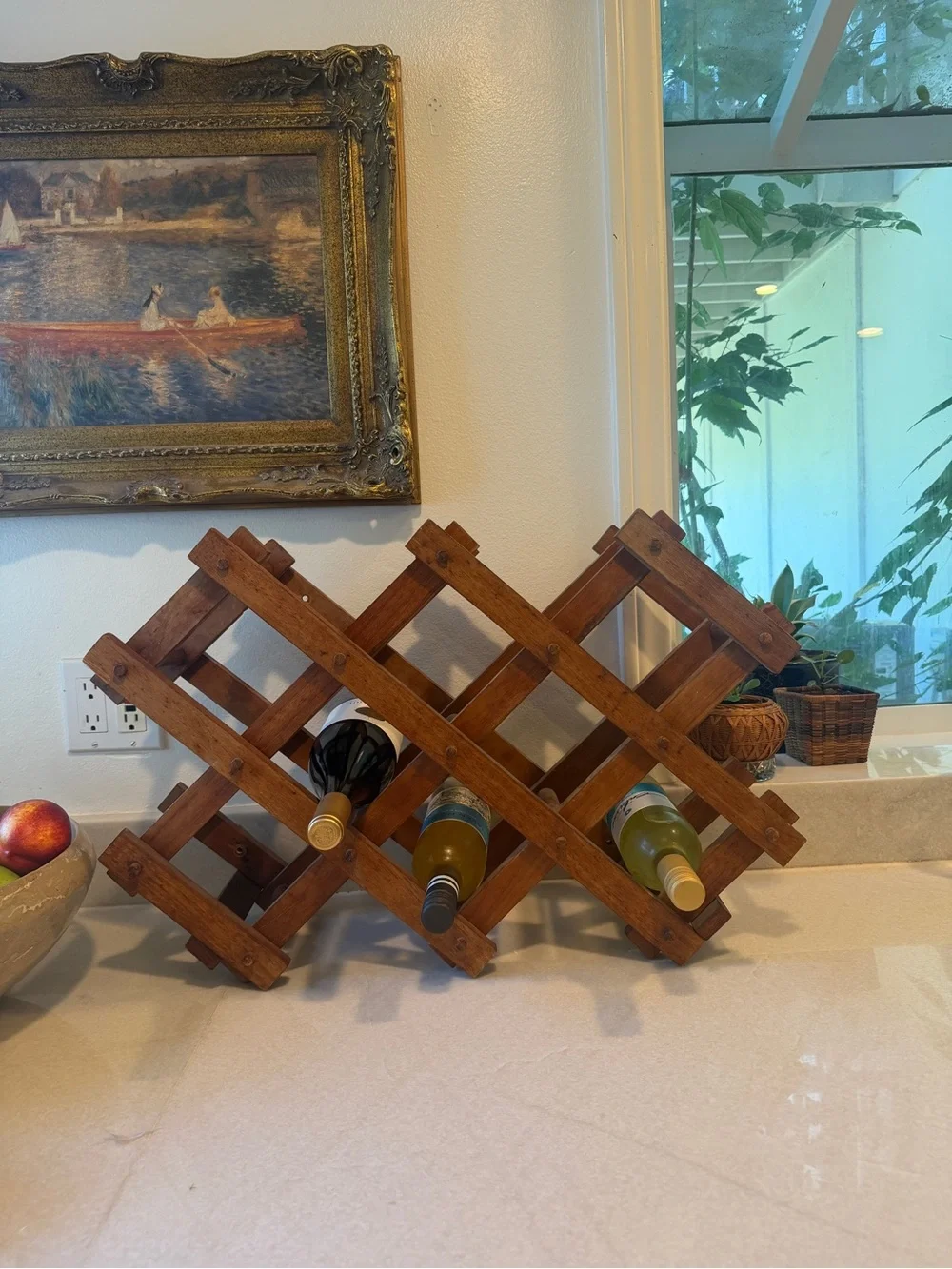 Vintage Rustic Wooden Wine Rack - Brown Folding Bottle Organizer